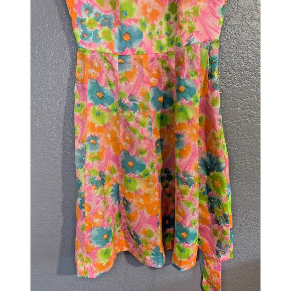 Vintage Brie Originals Bright Floral 1960's Mod Pin Up Party Dress Paper Tag EUC - Picture 4 of 9